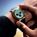 Rolex Daytona Black Gold Turquoise Dial Semi ETA Back Open Live Video