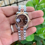 Rolex DateJust Two-Tone Chain Brown Fluted Bezel
