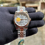 Rolex DateJust Silver-RG Fluted White Diamond Figure YZ