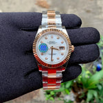 Rolex DateJust Plain Fluted RG Bezel White Dial Zr