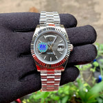 Rolex DayDate Silver Fluted Bezel Grey Dial