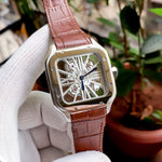 Cartier D’Santos Skeleton Silver Brown Leather