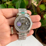 Rolex DayDate Silver Yz Dial Diamond Bezel
