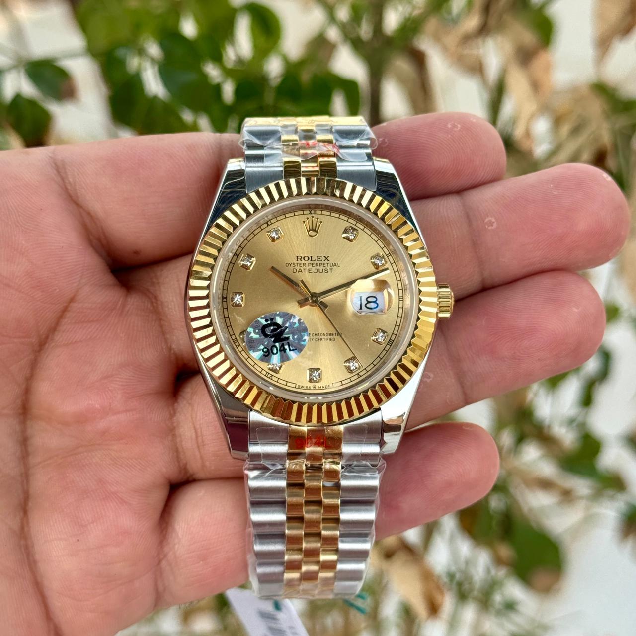 Rolex Date Just 41 SEMI ETA Silver Gold Diamond Initials