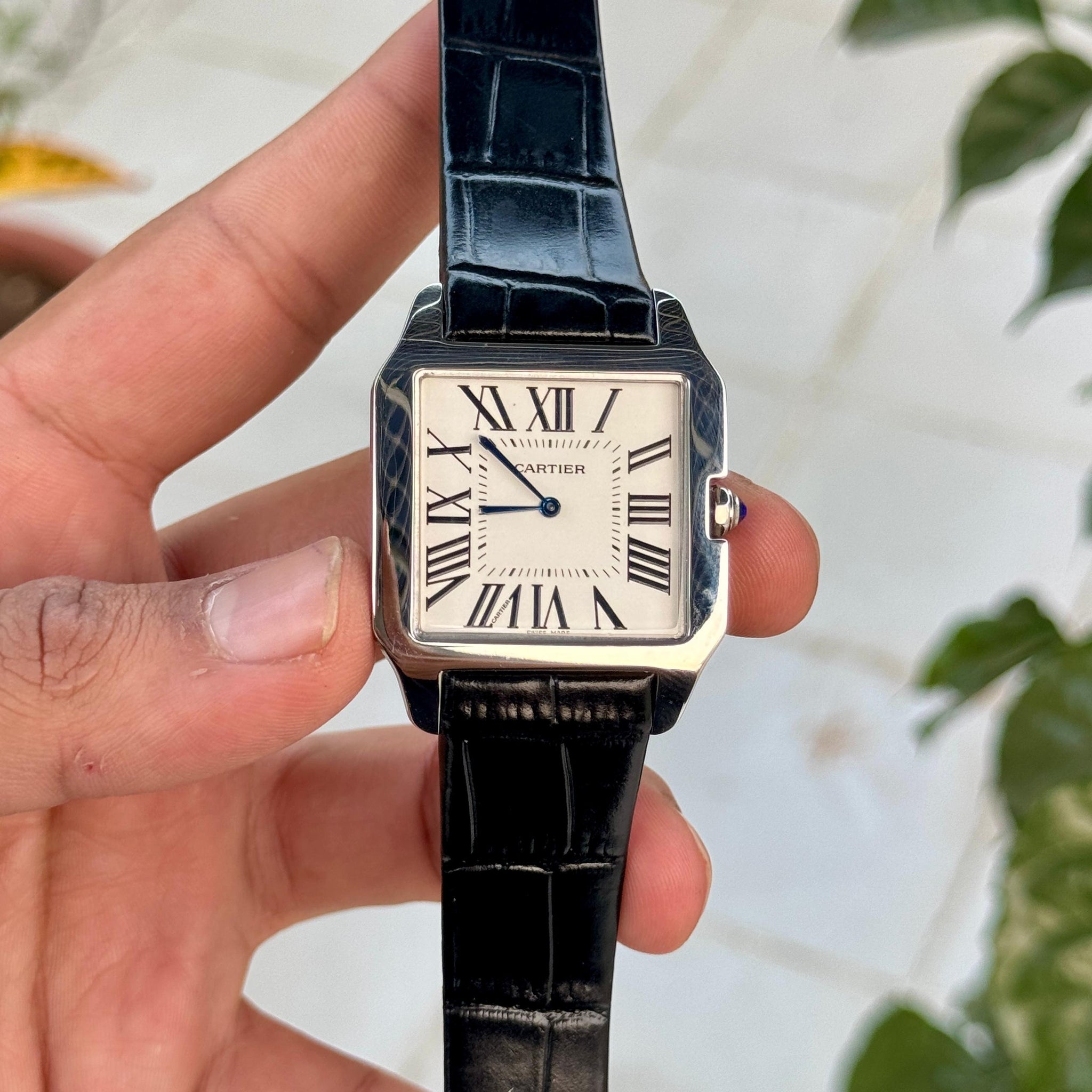 Cartier Santos Dumont Roman Number Black Silver