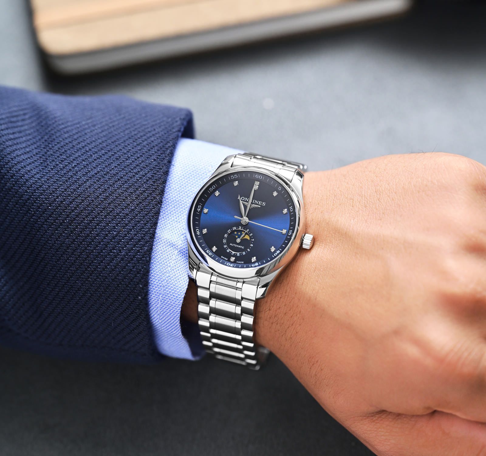 The Longines Master Collection Moon Phase Silver Blue