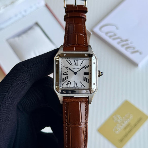 Cartier Santos Dumont Bronze Dial Leather Strap Watch