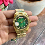 Rolex DayDate Diamond Figure Gold Green Dial YZ