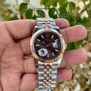 Rolex Date Just 41 SEMI ETA Silver Rose Gold Brown Dial Jubilee Strap