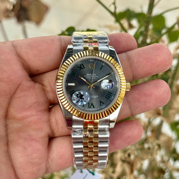 Rolex Date Just 41 SEMI ETA Silver Gold Wimbeldon