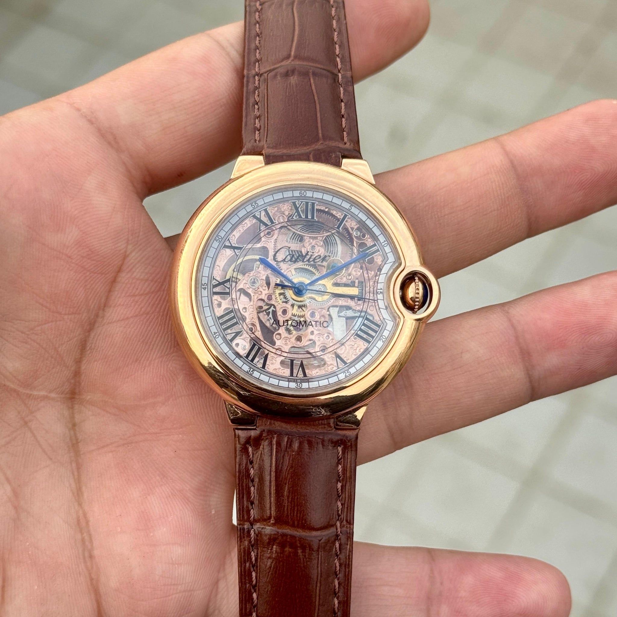 Cartier D Ballon Skeleton Brown Rose Gold Premium Automatic