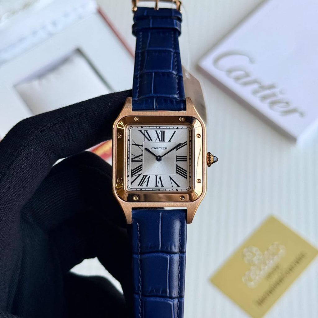 Cartier Santos Dumont Bronze Dial Leather Strap Watch