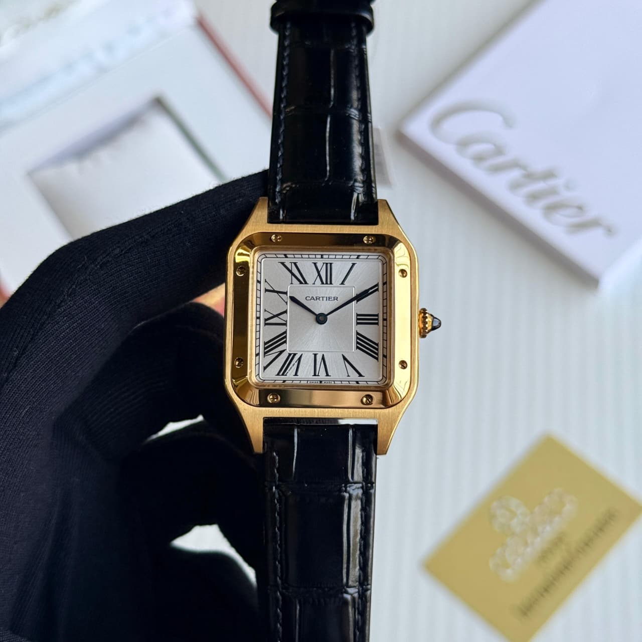 Cartier Santos Dumont Bronze Dial Leather Strap Watch
