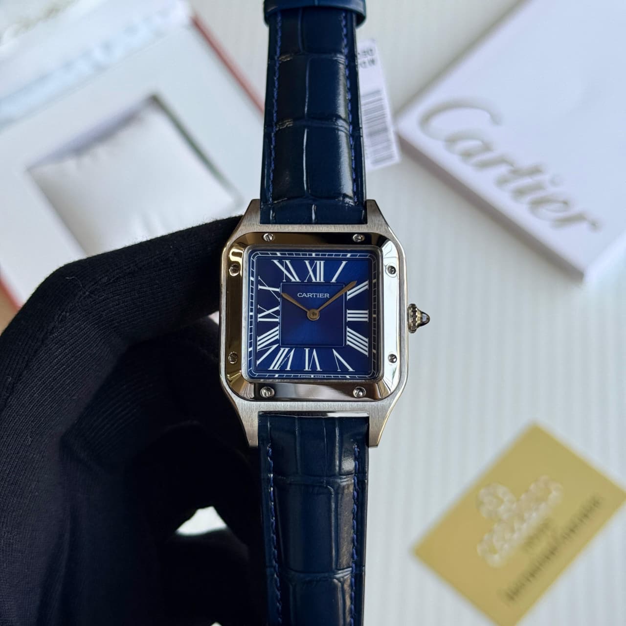 Cartier Santos Dumont Bronze Dial Leather Strap Watch