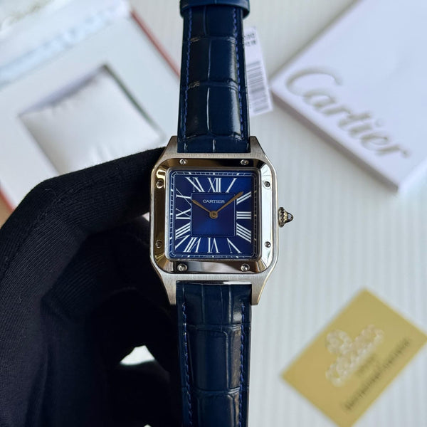Cartier Santos Dumont Bronze Dial Leather Strap Watch