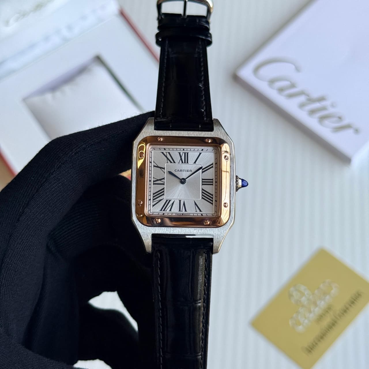 Cartier Santos Dumont Bronze Dial Leather Strap Watch