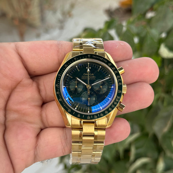 Omega Speedmaster Chronograph Gold Green Premium Quartz