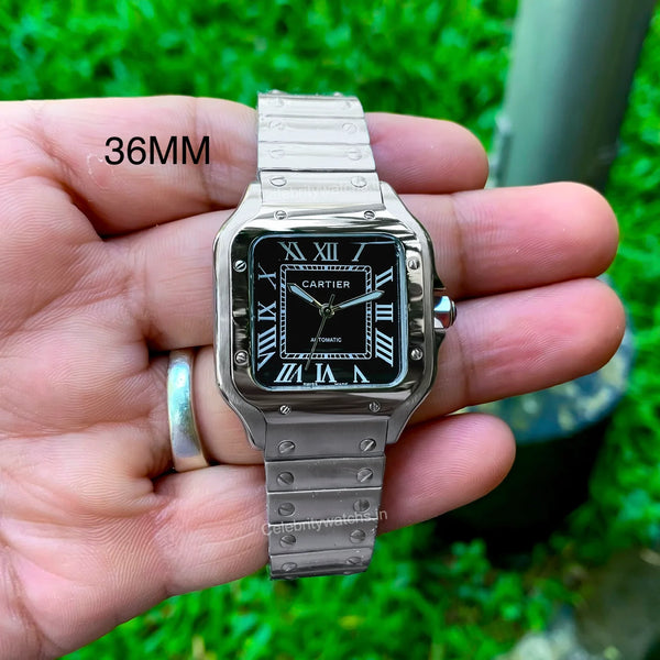 Cartier Santos De Silver Black Ladies 36MM