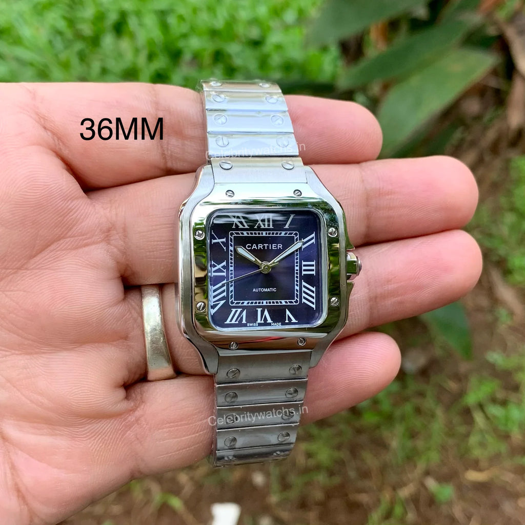 Cartier Santos De Silver Blue Ladies 36MM