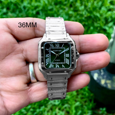 Cartier Santos De Silver Green Ladies 36MM