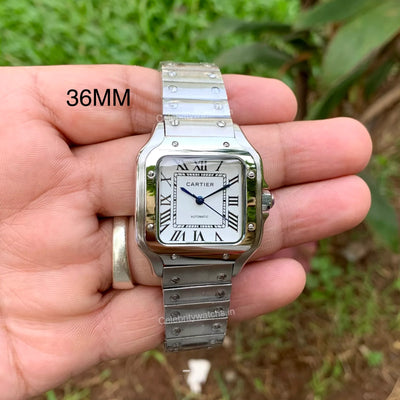 Cartier Santos De Silver White Ladies 36MM