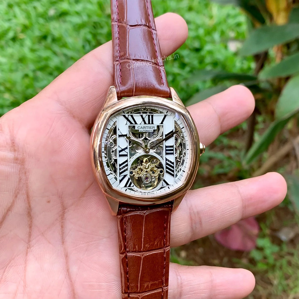 Cartier Skeleton Drive Automatic White Dial Brown