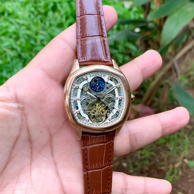 Cartier Skeleton Drive Automatic Brown Leather