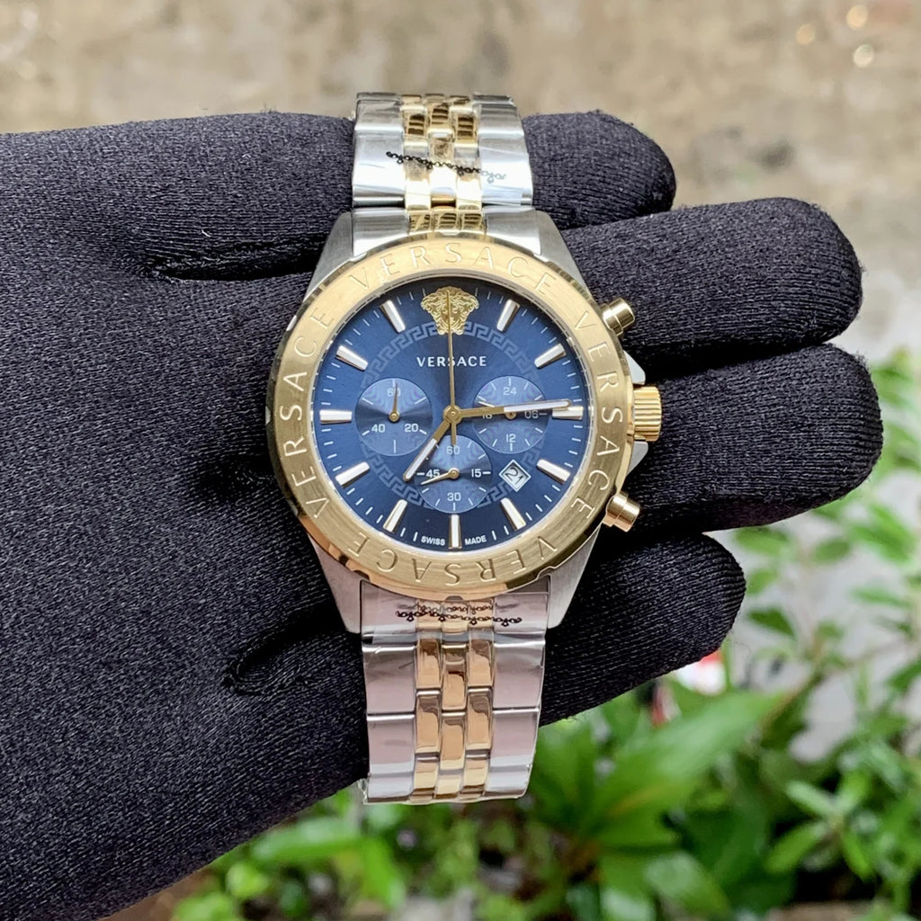 Versace Chronograph Signature Blue Dial Two-Tone