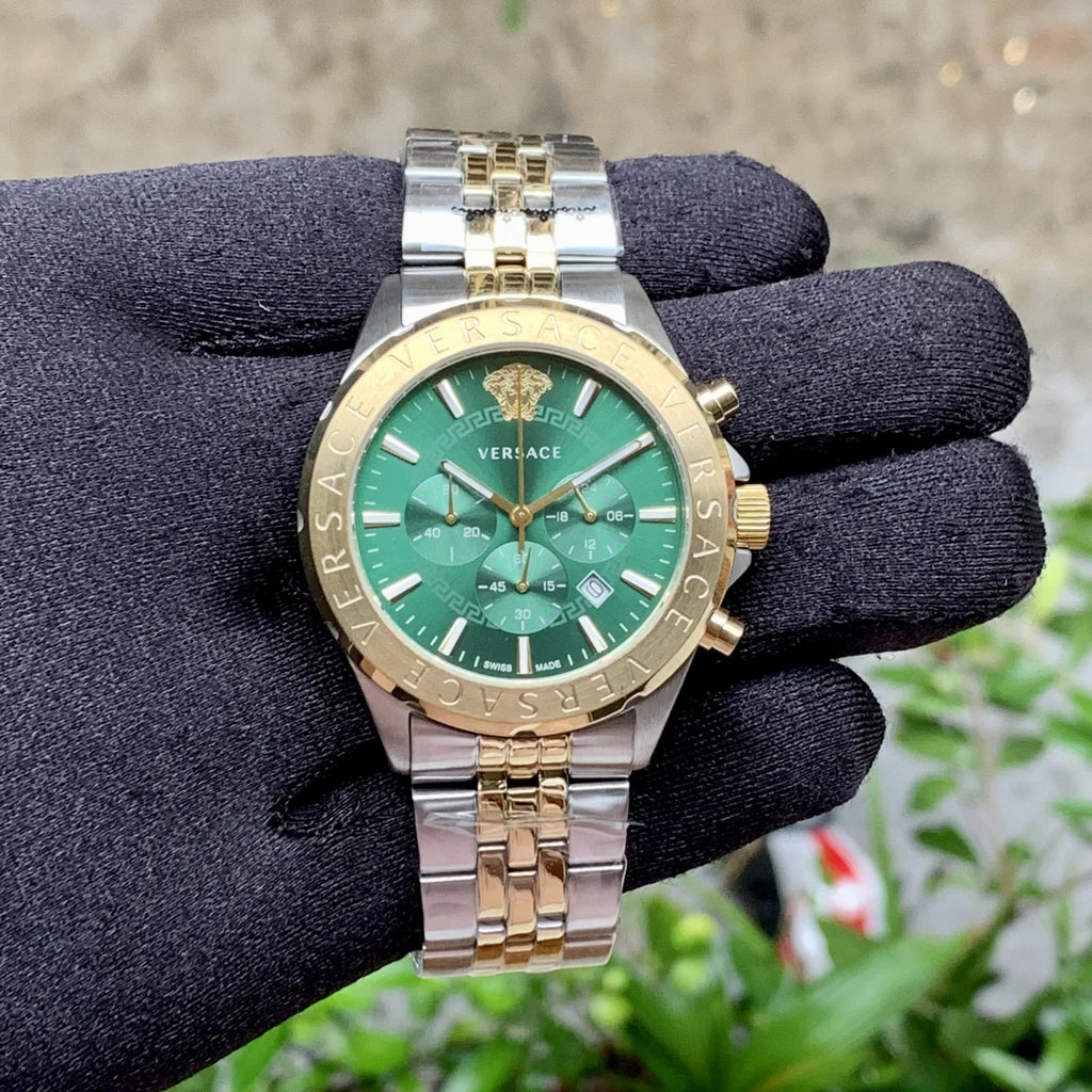 Versace Chronograph Signature Green Dial Two-Tone