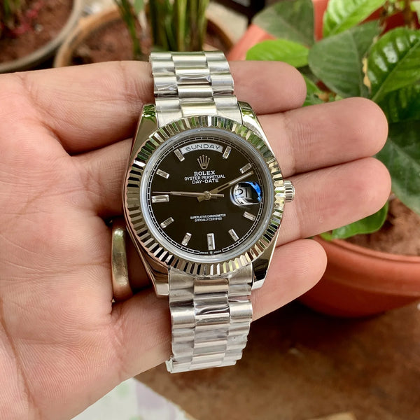 Rolex Day-Date Black Dial Semi Swiss