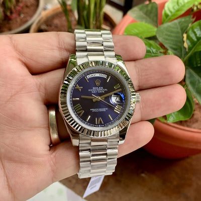 Rolex Day-Date Blue Dial Roman Semi Swiss