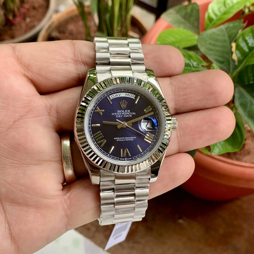 Rolex Day-Date Blue Dial Roman Semi Swiss