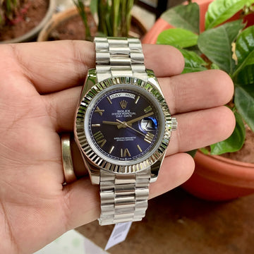 Rolex Day-Date Blue Dial Roman Semi Swiss