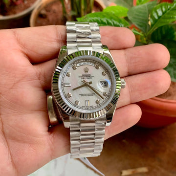 Rolex DateJust Silver-White Oyster Fluted Bezel Semi ETA