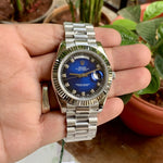Rolex Day-Date Blue Diamond Figure Fluted Semi Swiss