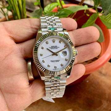 Rolex DateJust Silver-White Fluted Bezel Semi ETA