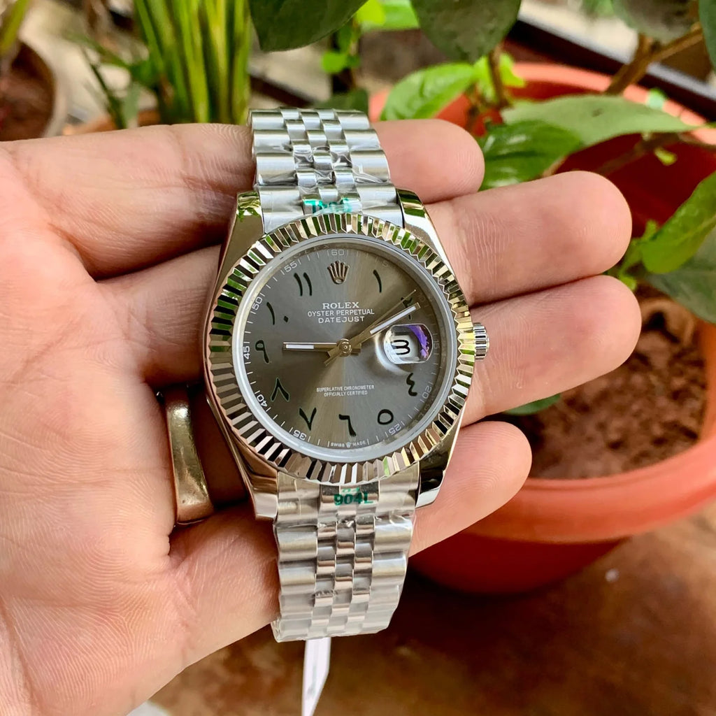 Rolex DateJust Silver Bezel Arabic Dial Semi ETA