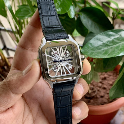 Cartier D’Santos Skeleton Silver Black Leather