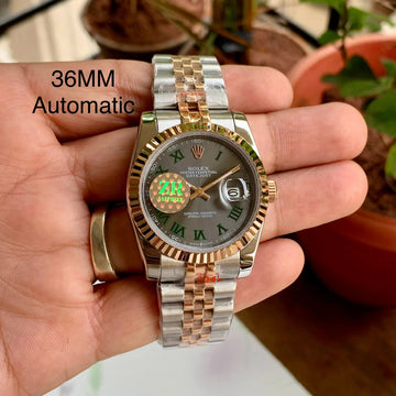 Rolex DateJust Two-Tone Green Roman Figure 36MM Ladies