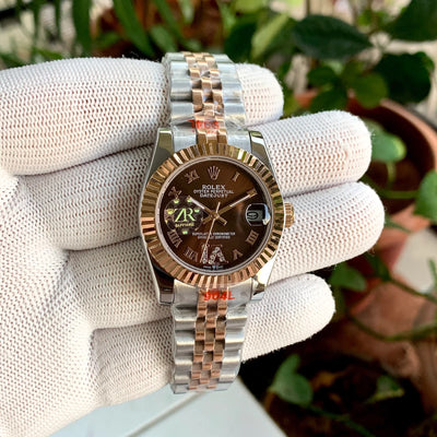 Rolex DateJust Roman Figure Brown Fluted Bezel Ladies