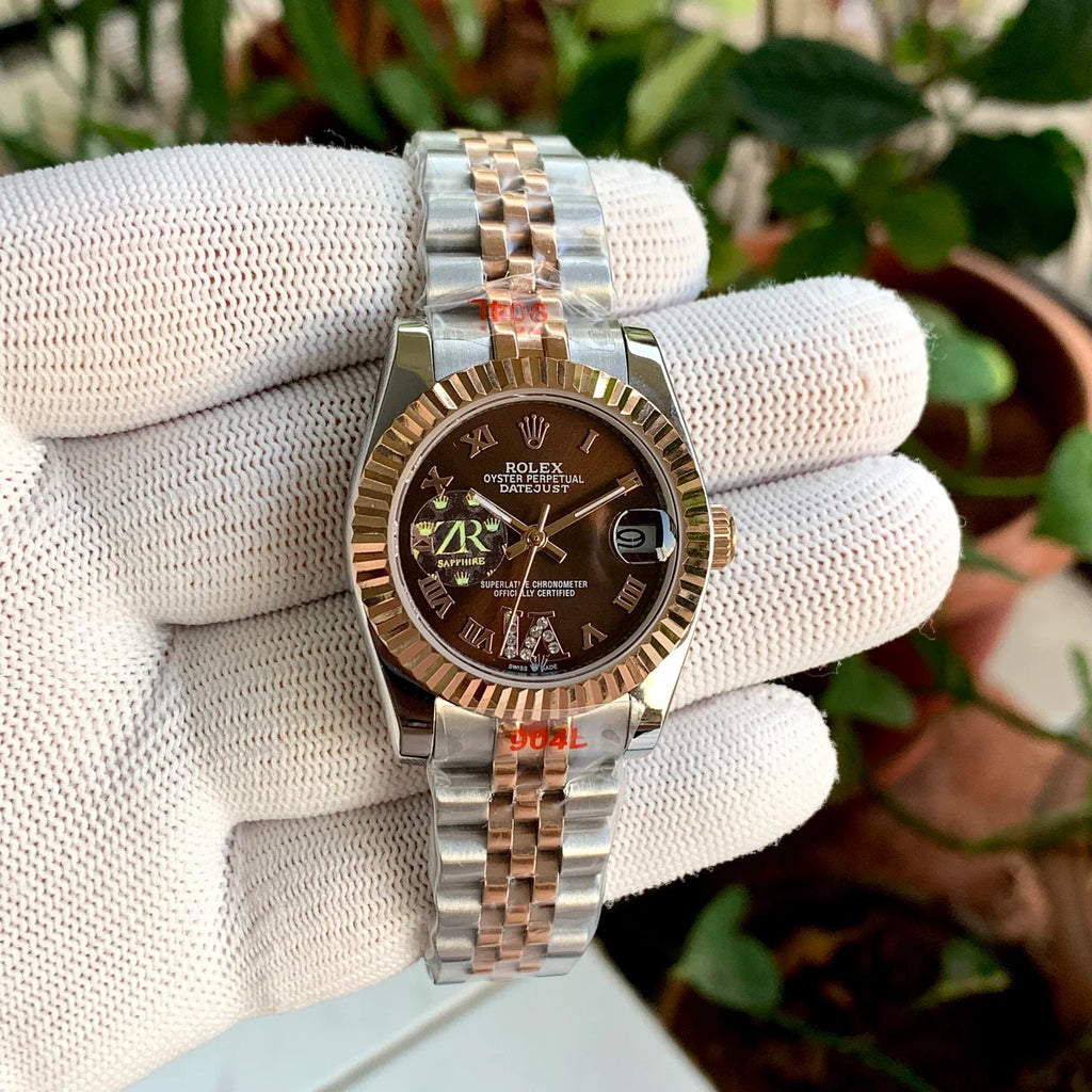 Rolex DateJust Roman Figure Brown Fluted Bezel Ladies