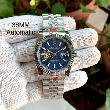 Rolex DateJust Silver-Blue Motif Fluted Bezel 36MM Ladies
