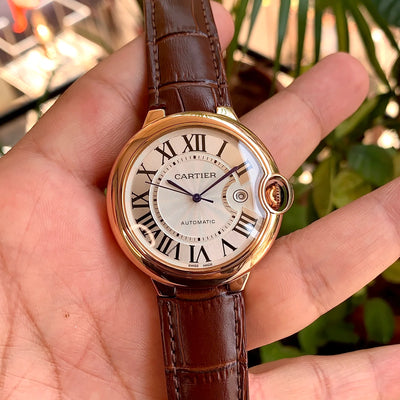 Cartier Ballon Bleu Gents RGold-Brown Leather