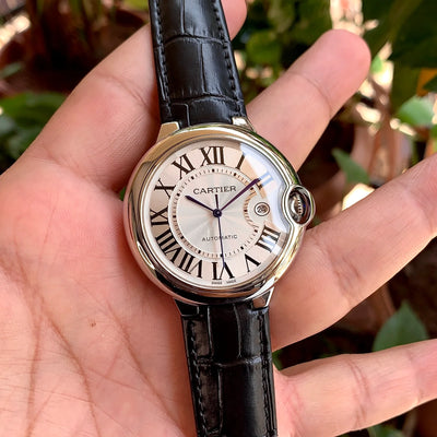 Cartier Ballon Bleu Gents Silver-Black Leather