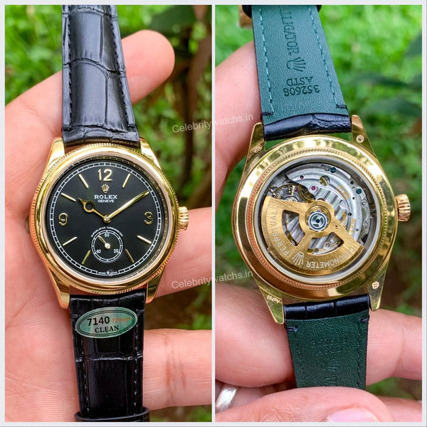 Rolex 1908 Gold-Black Leather Semi Eta Automatic