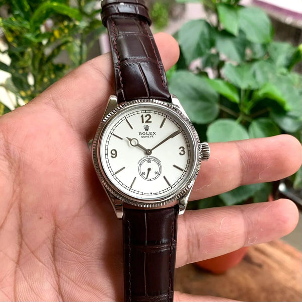 Rolex 1908 Silver Leather Automatic