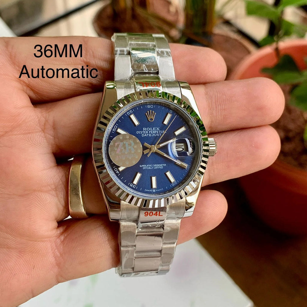 Rolex DateJust Silver-Blue Dial Oyster 36MM Ladies