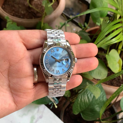 Rolex DateJust Silver-Blue Diamond Roman Figure
