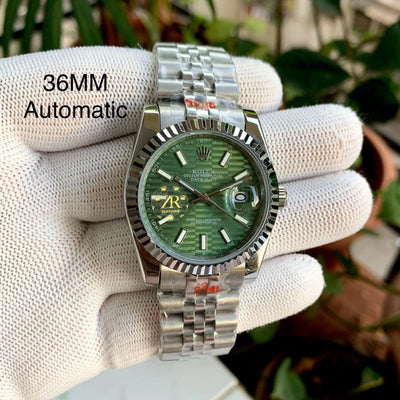Rolex DateJust Silver-Green Motif Dial 36MM Ladies