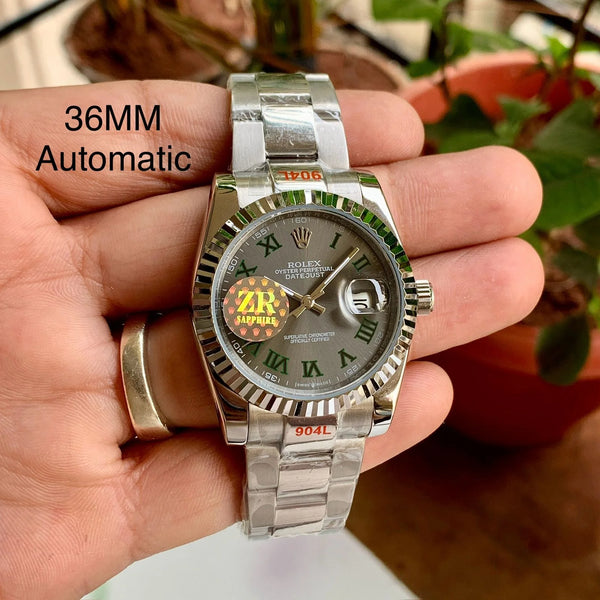 Rolex DateJust Silver Wimbledon Oyster 36MM Ladies